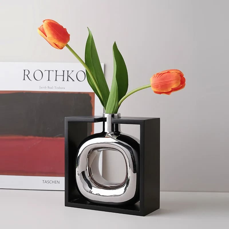 Déco Vase Argenté Bois