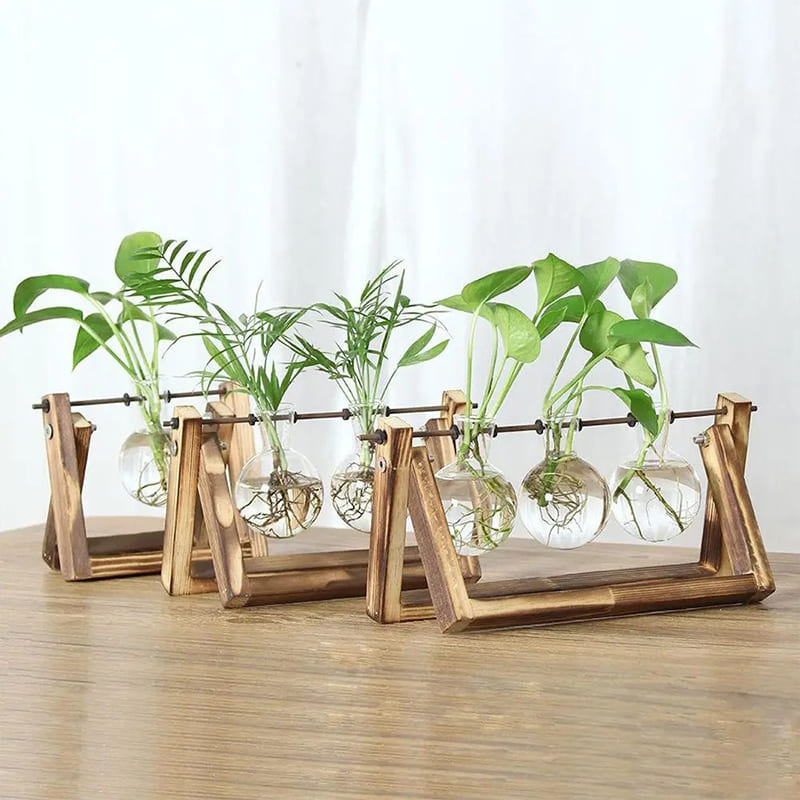 Fiole Soliflore Support en Bois