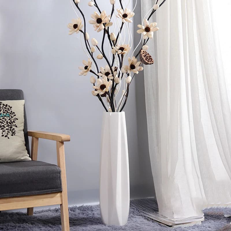 Grand Vase Blanc à Poser au Sol Branche