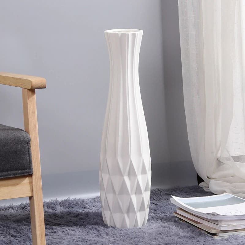 Grand Vase Blanc à Poser au Sol Rayé