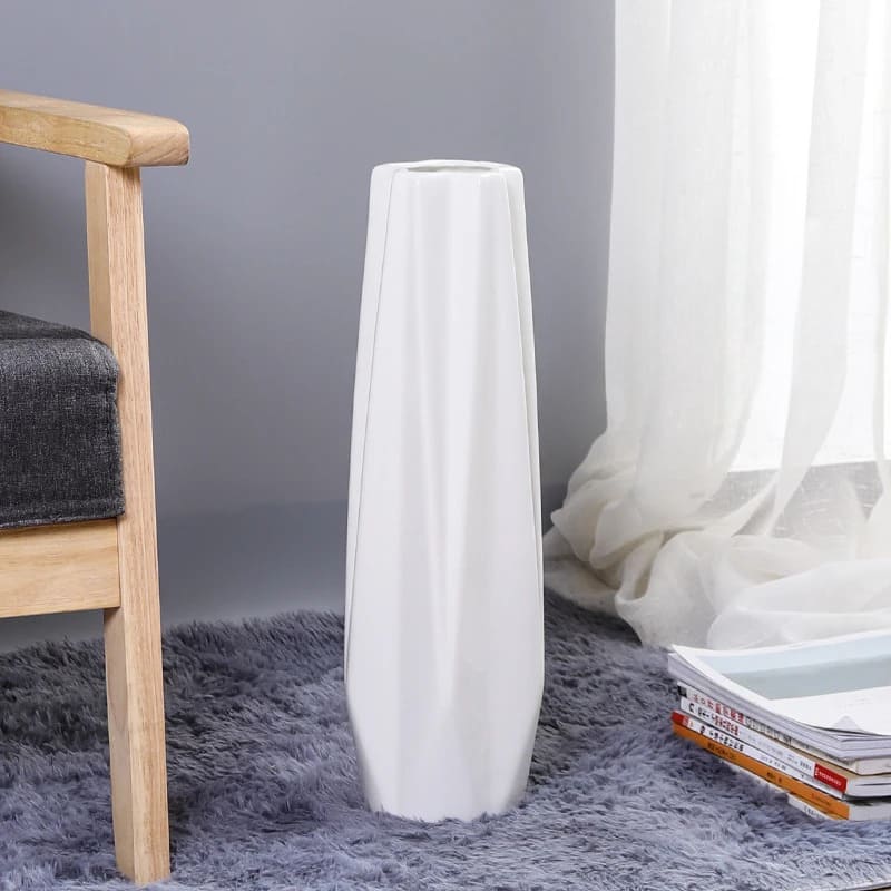 Grand Vase Blanc à Poser au Sol Rond