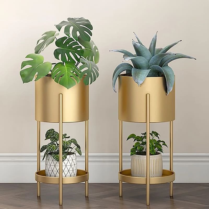 Porte Plante avec Cache-Pot Doré Plante