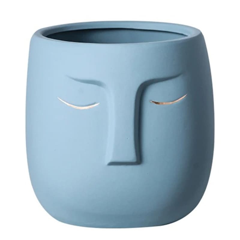 Pot de Fleur Visage Bleu Clair