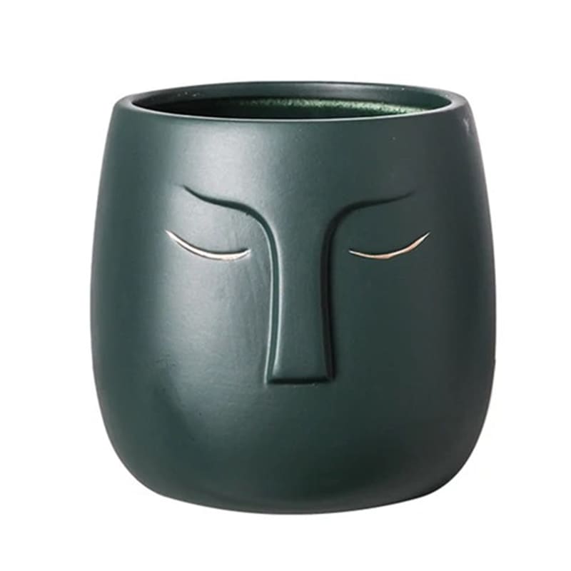 Pot de Fleur Visage Vert Foncé