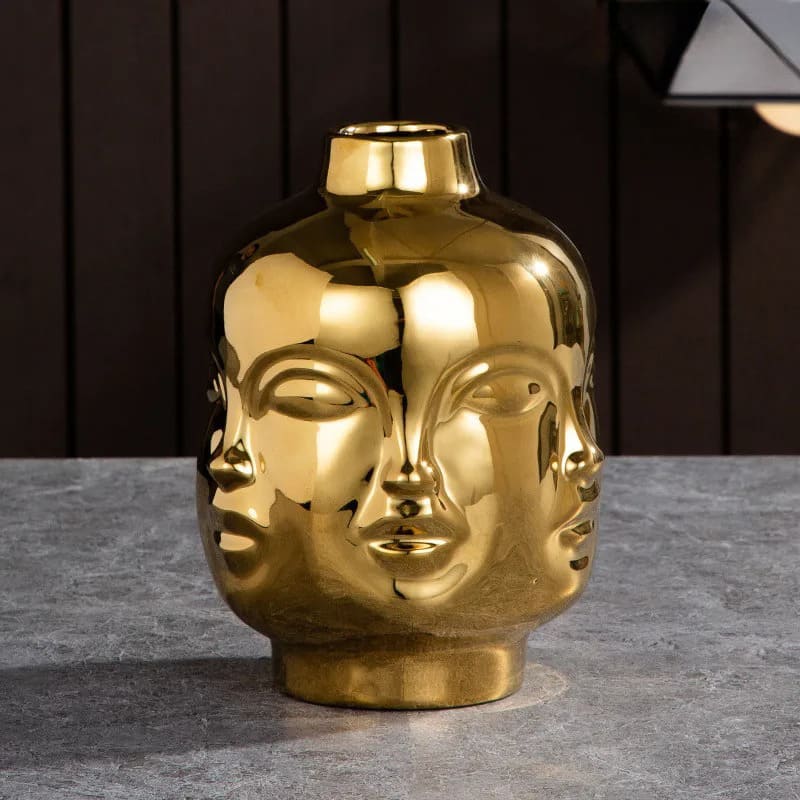 Vase Céramique Visage Or