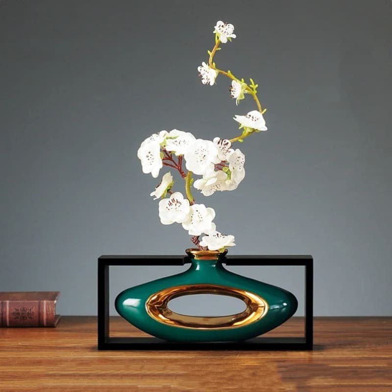 Vase Chinois Céramique 11.5cm Vert Fleurs