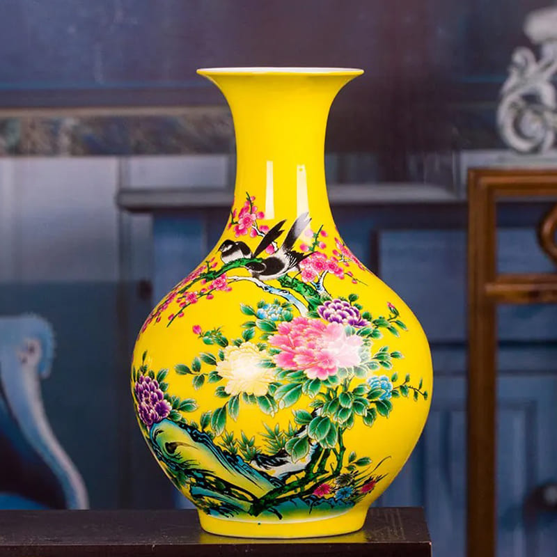 Vase Chinois Décor Oiseaux Fleurs