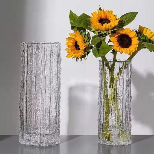 Vase Cylindrique en Verre Effet Glacé