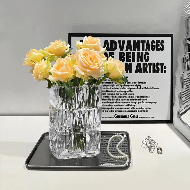 Vase Rectangulaire en Verre Fleur