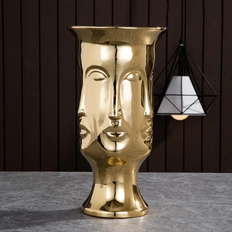 Vase Visage Design Or