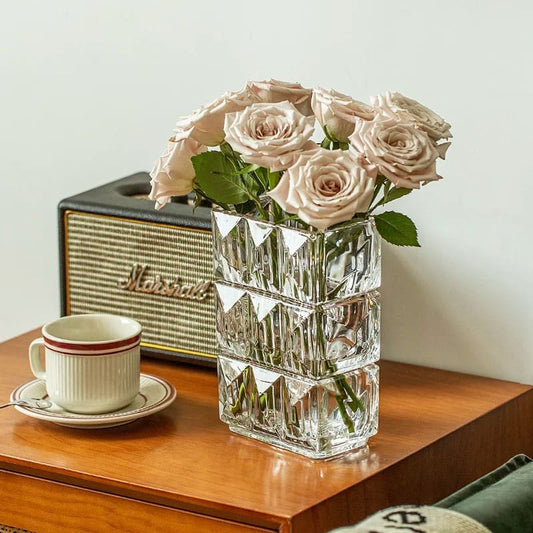 Vase en Verre Rectangulaire Transparent Fleur