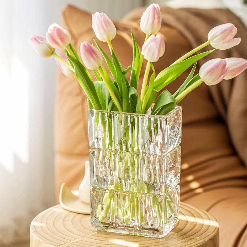 Vase en Verre Rectangulaire Transparent Vintage