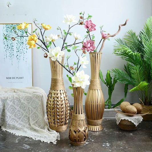 Grand Vase à Poser au Sol en Bambou
