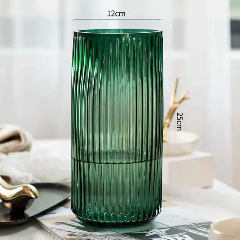 Grand Vase en Verre Effet Rayé Vert