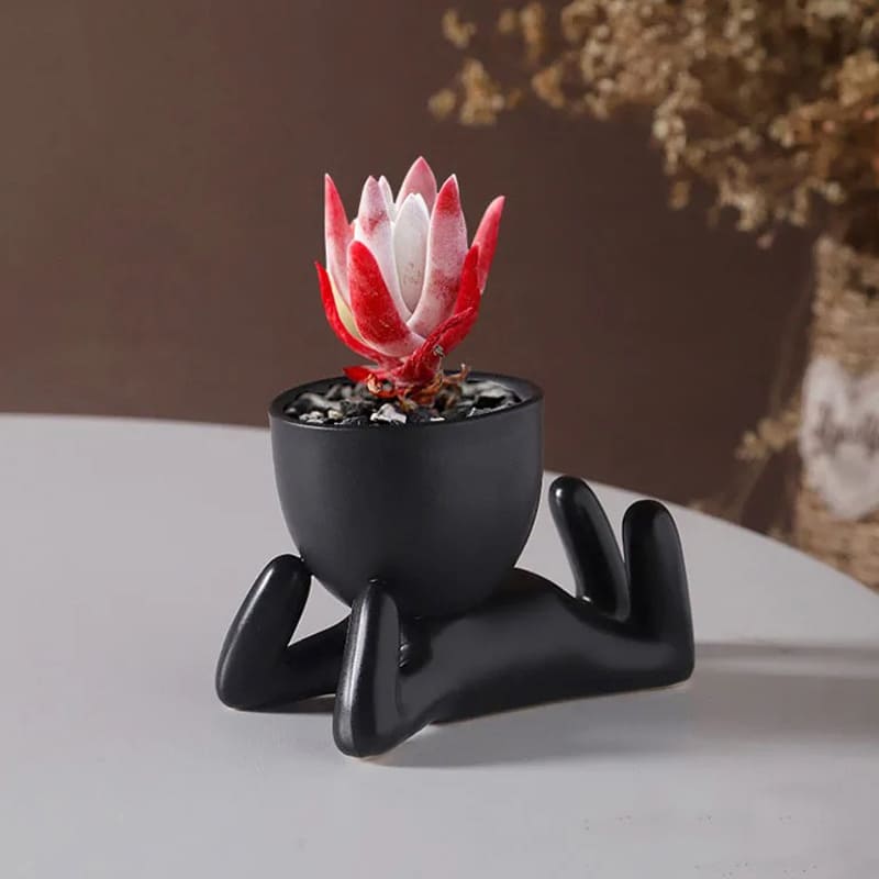 Petit Bonhomme en Pot de Fleur Noir
