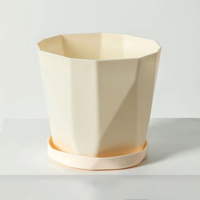 Petit Pot de Fleur en Plastique Rond Design Beige