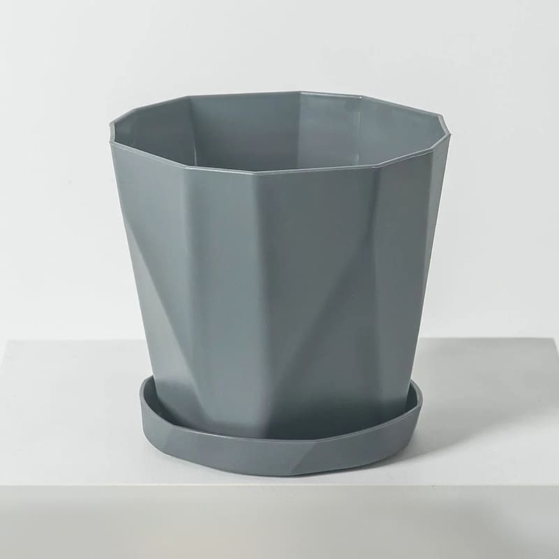 Petit Pot de Fleur en Plastique Rond Design Gris Foncé