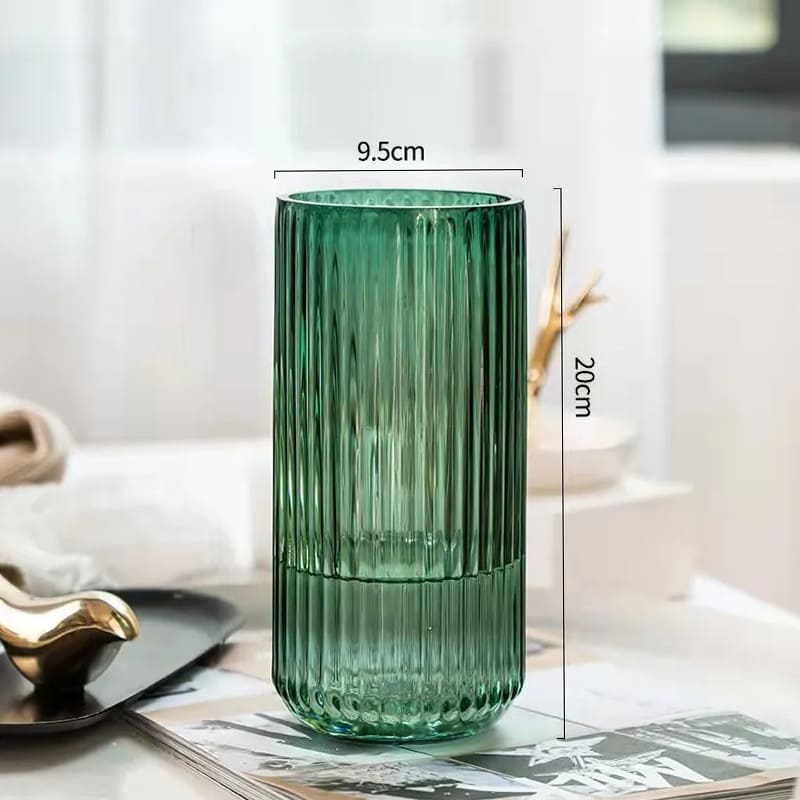 Petit Vase en Verre Effet Rayé Vert