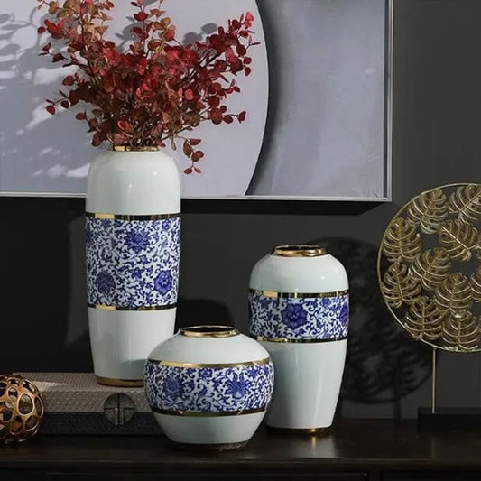 Vase Chinois Bleu et Blanc Composition Floral