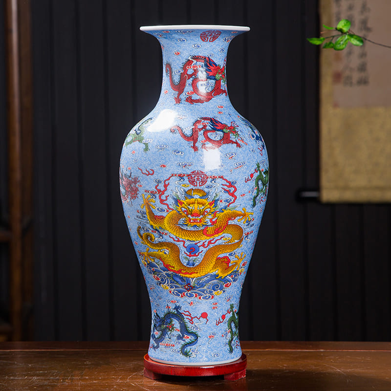 Vase Chinois Dragon Bleu
