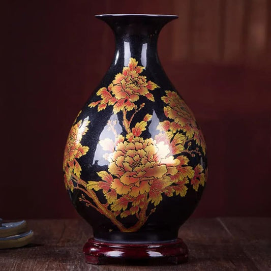 Vase Chinois Noir Fleurs