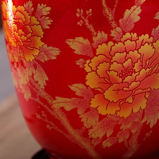 Vase Chinois Rouge Composition Florale