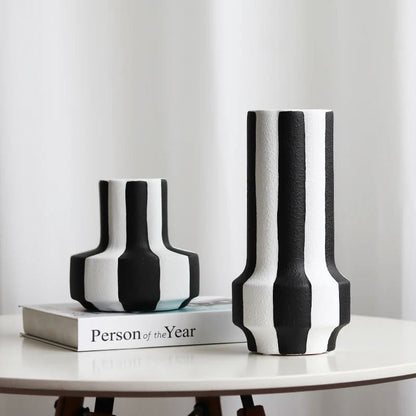 Vase Déco Noir et Blanc Rayures