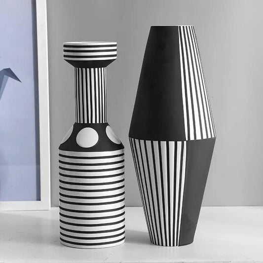 Vase Rayé Noir et Blanc Décoration