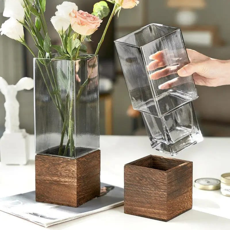 Vase Rectangulaire Transparent en Verre