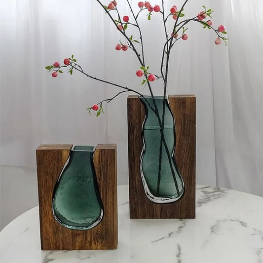 Vase Verre et Bois Design