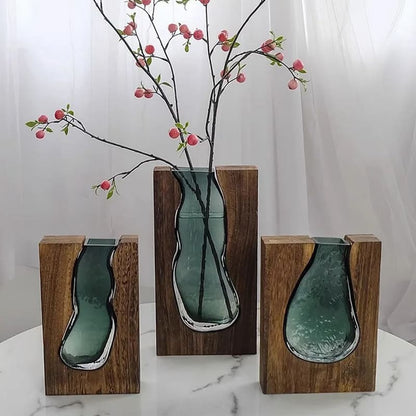 Vase Verre et Bois Rectangulaire