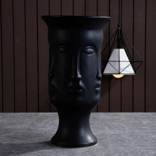 Vase Visage Design Noir