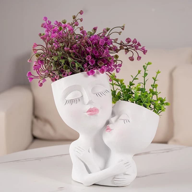 Vase Visage Femme et Enfant Blanc