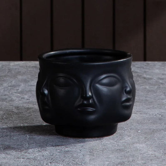 Vase Visage Humain Noir