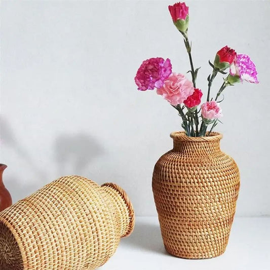Vase en Rotin Tressé Fleur